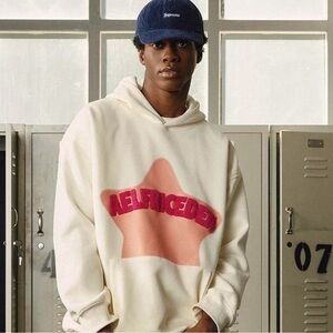 Aelfric Eden Cream Hoodie with Pink Star Logo